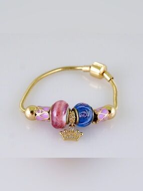 Princess Girl Bracelet Gold Color Crown Girly Charms